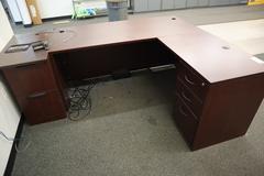L-Shaped Laminated Office Desk with(2) 2 Door File Cabinets