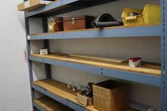 Teardrop Style Adjustable Shelf Racking with 6 Shelves with Assorted Contents of Multi Bin Organizers with Fasteners and Hardware