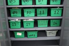 Metal 2 Door Heavy Duty Storage Cabinets (3 Units) with Adjustable Shelves and Contents of Plastic Bins and Parts