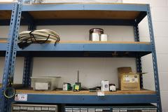 Teardrop Style Adjustable Shelf Racking with 6 Shelves with Assorted Contents of Multi Bin Organizers with Fasteners and Hardware