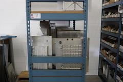Teardrop Style Racking (2) 4' Sections, (10) Shelves,  with Contents of Mostly Aluminum Fixture Plates with Steel Hardware