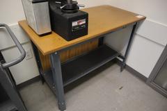 Metal Frame Wood Top Table with Lower Shelf