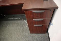 L-Shaped Laminated Office Desk with 2 Door File Cabinets and Dell Core I5 VPro 9th Gen PC with Sceptre 23" Dual Monitors, Keyboard and Mouse