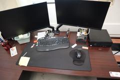 L-Shaped Office Desk with Side File, Laminate Wood Top, with Dell PC, LG Monitors, Keyboard, Mouse and Surge Protector