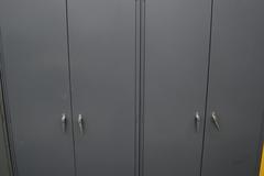 Metal 2 Door Heavy Duty Storage Cabinets (2 Units) with Adjustable Shelves and Contents of Plastic Bins and Parts