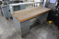 Equipton Work Bench, Wood Top, Upper Shelf, Lower Shelf, Base with 4-Drawers and Cabinet