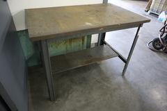 Work Bench Metal Adjustable Legs, Wood Top, Lower Shelf