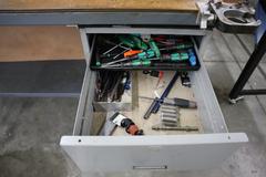 Metal Frame Work Bench With Upper/Lower Shelves and Single Drawer