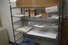 Rolling Adjustable Shelf Wire Racking with 10 Shelves and Contents