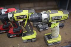 Cordless Drills, Assorted Brands, Ryobi, Hyper Tough, Black and Decker