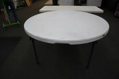 Lifetime White Plastic Top Folding Tables, (3) Rectangle 72" x 30" x 29", (1) Round 60" x 29"