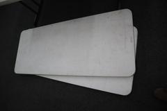 Lifetime White Plastic Top Folding Tables, (3) Rectangle 72" x 30" x 29", (1) Round 60" x 29"