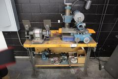 KO Lee End Mill Grinder with Attachments, Craftsman Double End Bench Grinder and Maple Top Work Bench