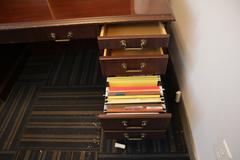 Wooden Office Desk with Side and Center Drawers and Top Book Shelf