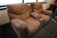 Reclining Love Seat, Brown Suede with Center Console
