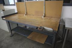 Steel Frame Work Bench with Particle Board Top, Lower Shelf and CAT40 Tool Vise