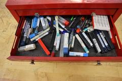 Huot Index (5) Drawer with Taps, Reamers, Insert Cutters, Boring Tools, etc..