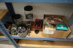 Teardrop Style Adjustable Shelf Racking with 6 Shelves with Assorted Contents of Multi Bin Organizers with Fasteners and Hardware