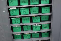 Metal 2 Door Heavy Duty Storage Cabinets (3 Units) with Adjustable Shelves and Contents of Plastic Bins and Parts