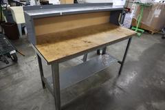 Steel Work Bench with Wood Top and Lower/Upper Shelves