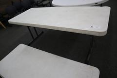 Lifetime White Plastic Top Folding Tables, (3) Rectangle 72" x 30" x 29", (1) Round 60" x 29"