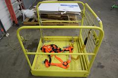 Fork Mounted Man lift Cage with Safety Chains and Personal Safety Harness, 771 lb Capacity