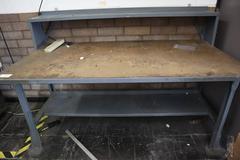 Steel Frame Work Bench with Particle Board Top and Upper and Lower Shelves