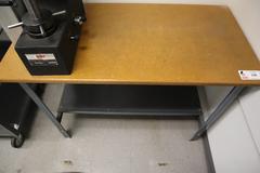 Metal Frame Wood Top Table with Lower Shelf