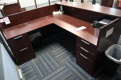 L-Shaped Laminated Front Secretary Desk with (2) Under Desk File Cabinets