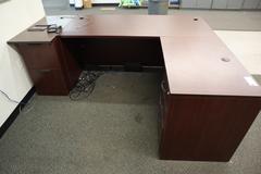 L-Shaped Laminated Office Desk with(2) 2 Door File Cabinets
