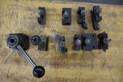 Aloris BXA Quick Change Tool Post with Assorted Slide-On Cutter Holders, 3" x 3" Base