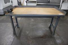 Metal Frame Work Bench with Particle Board Top and CAT40 Tool Vise