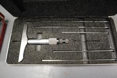 Depth Micrometers (2pcs), (1) Starrett 0-6" Blade Depth Mic, (1) Central Tool 0-3" Round Barrell Mic