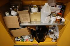 Yuquan 2 Door Locking Flammable Cabinet with Adjustable Shelves and Contents of Chemicals, Paint, Cleaners