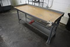 Metal Frame Work Bench with Particle Board Top and CAT40 Tool Vise