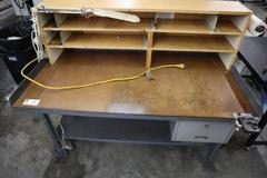 Metal Frame Work Bench With Upper/Lower Shelves and Single Drawer