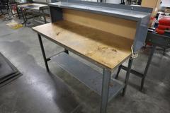 Steel Work Bench with Wood Top and Lower/Upper Shelves