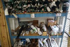 Surplus Aluminum and Steel, Mostly Bars and Rods -Includes Shelving Unit