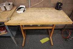 Steel Frame Work Bench with Wood Top and Wooden Work Bench with Contents