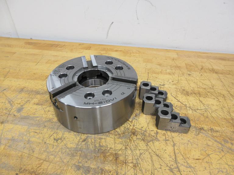 Samchully MH Series 3-Jaw Mega-Bore Open-Center Power Lathe Chuck, 10" Size - MH-210V1 with Serrated Hard Step Jaws