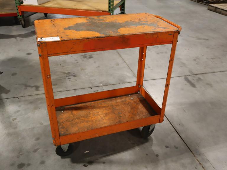 Metal Orange Rolling Shop Cart