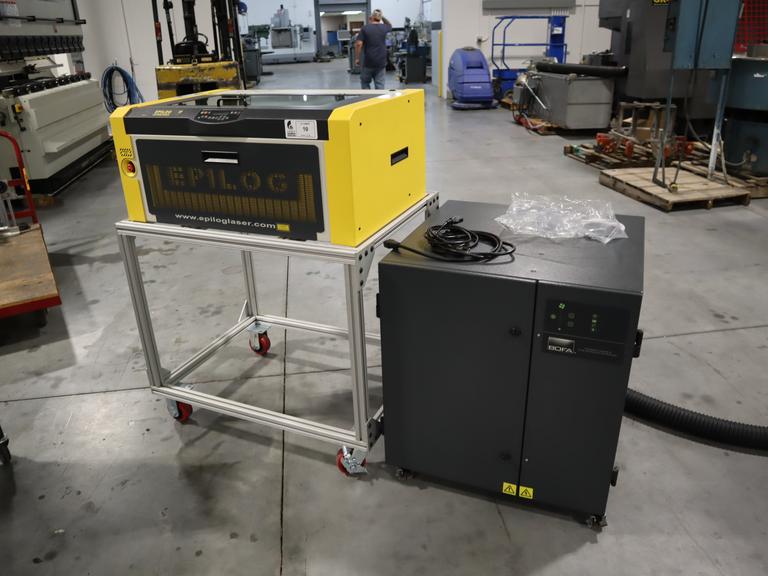Epilog FiberMark 24 Series 8000, 30 Watt CNC Marking Laser On Portable Cart with Bofa Fume Extractor System