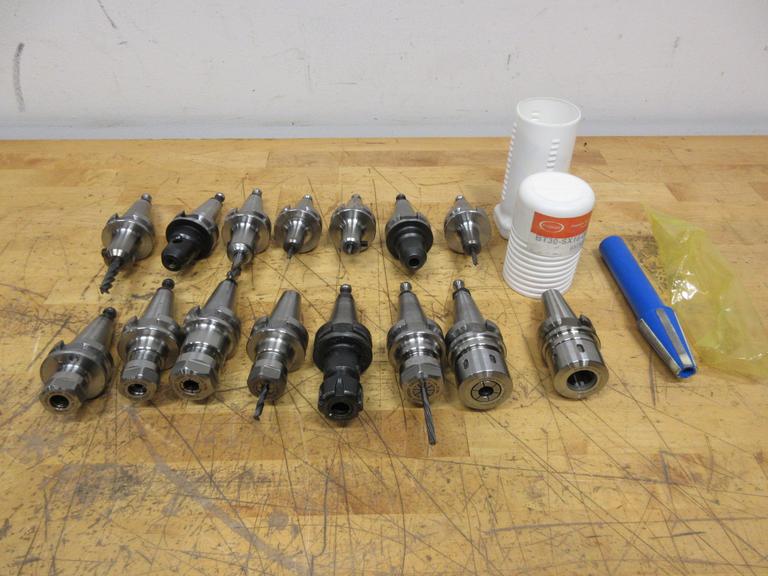 BT30 Tool Holders (15pcs), Assorted Brands and Types, End Mill, ER16 & 20, Pioneer SXN 16S (1) New in Package, and 30 Taper Wiper