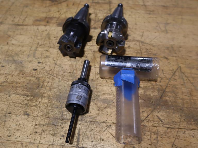 CAT40 Tool Holders (2) With 2" Shell Mills, Cogsdill Tool .250" Roll-A-Finish Burnish Tool