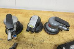 Pneumatic Power Tools, (3) 4.5" Palm Sanders, (4) 90 Deg Die Grinders, (3) Straight Die Grinders, (1) Drill with 3/8" Keyed Chuck
