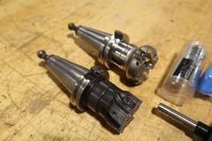 CAT40 Tool Holders (2) With 2" Shell Mills, Cogsdill Tool .250" Roll-A-Finish Burnish Tool