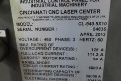 Cincinnati CL-940 4000 Watt Fiber Laser Cutting System, IPG YLS-4000, Automatic Pallet Shuttle, Chiller
